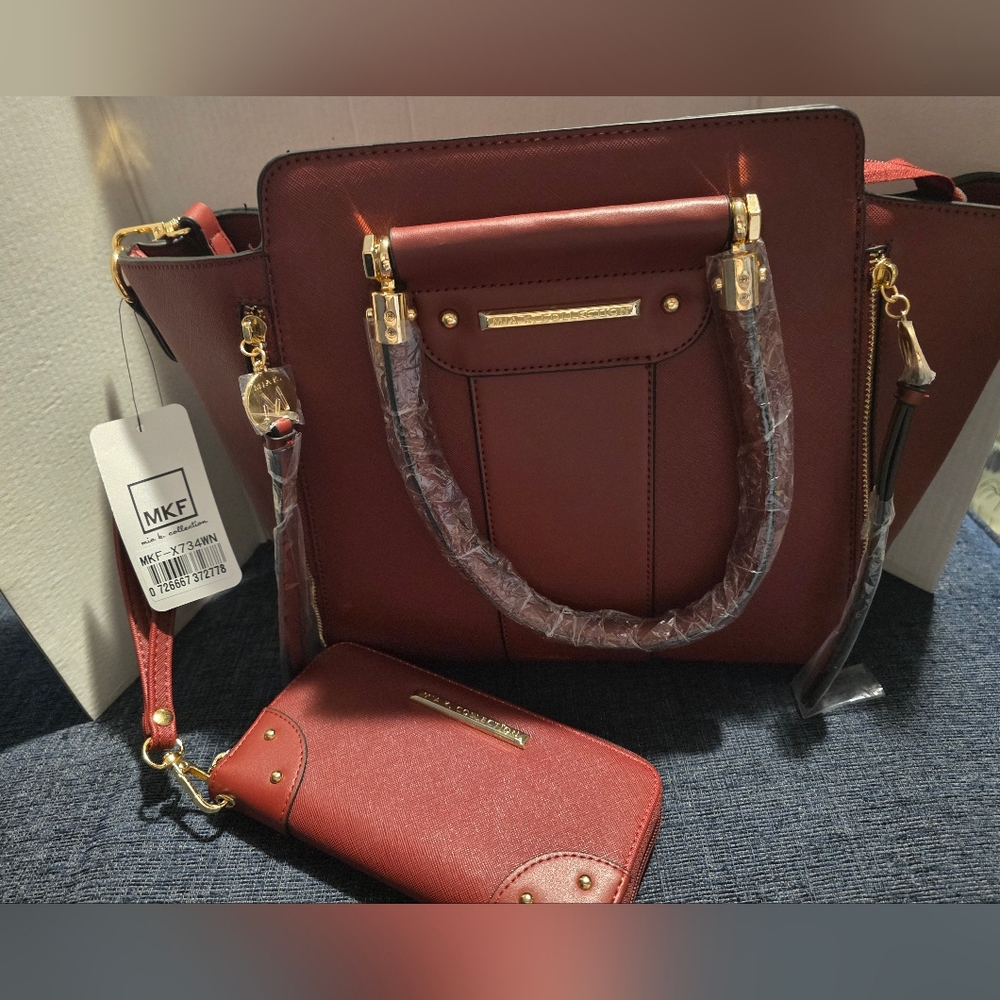 NWT MKF Collection Maroon Purse and Wristlet
